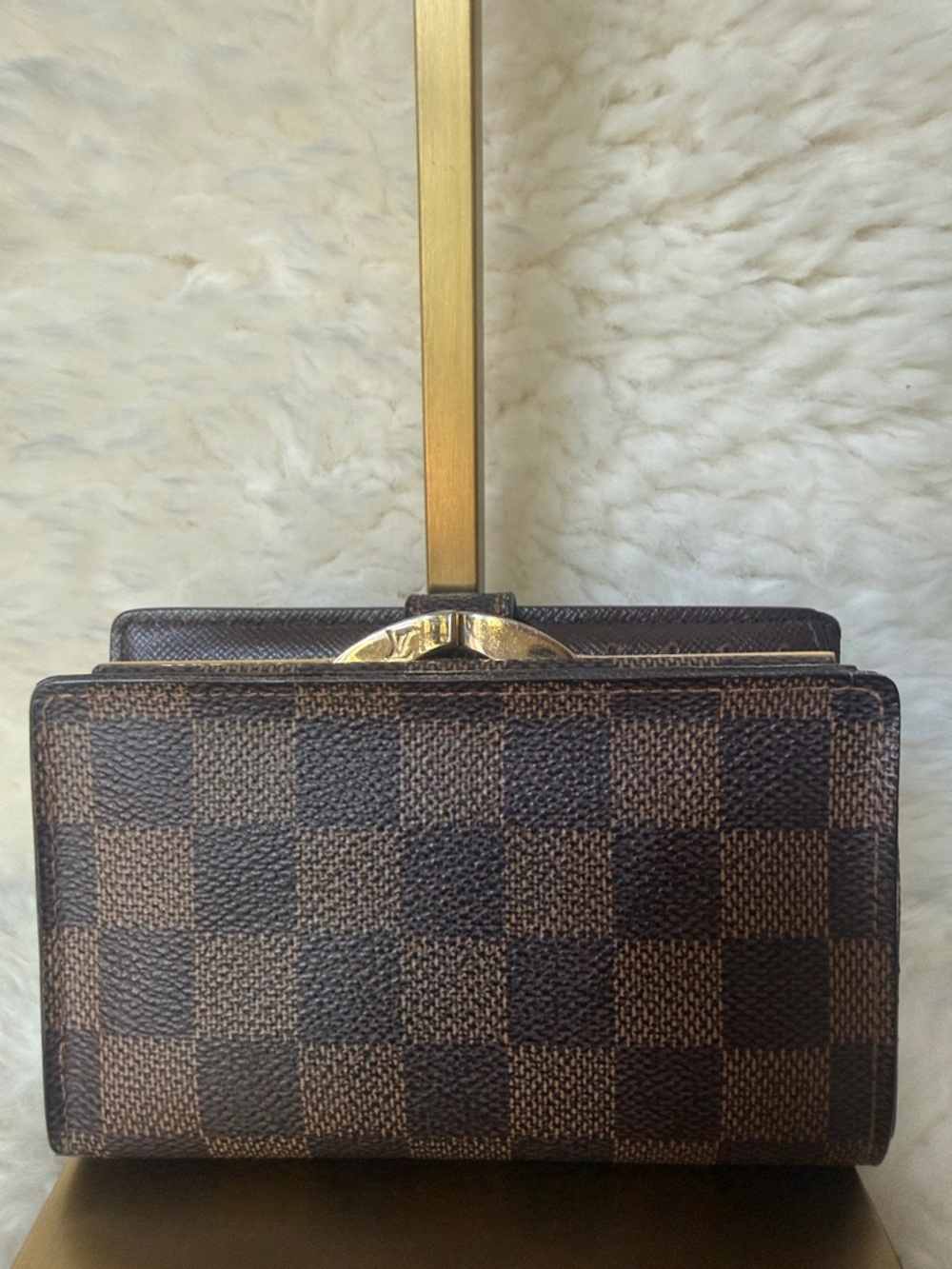 Louis Vuitton Brown Damier Canvas Clutch with Gold-Tone Hardware